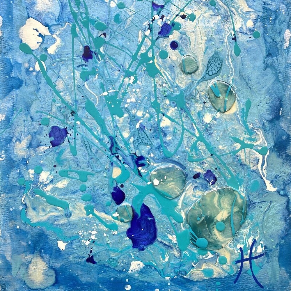 Sea Party - Original Art Mixed Media Painting Frame Ready Artwork 11”x15”